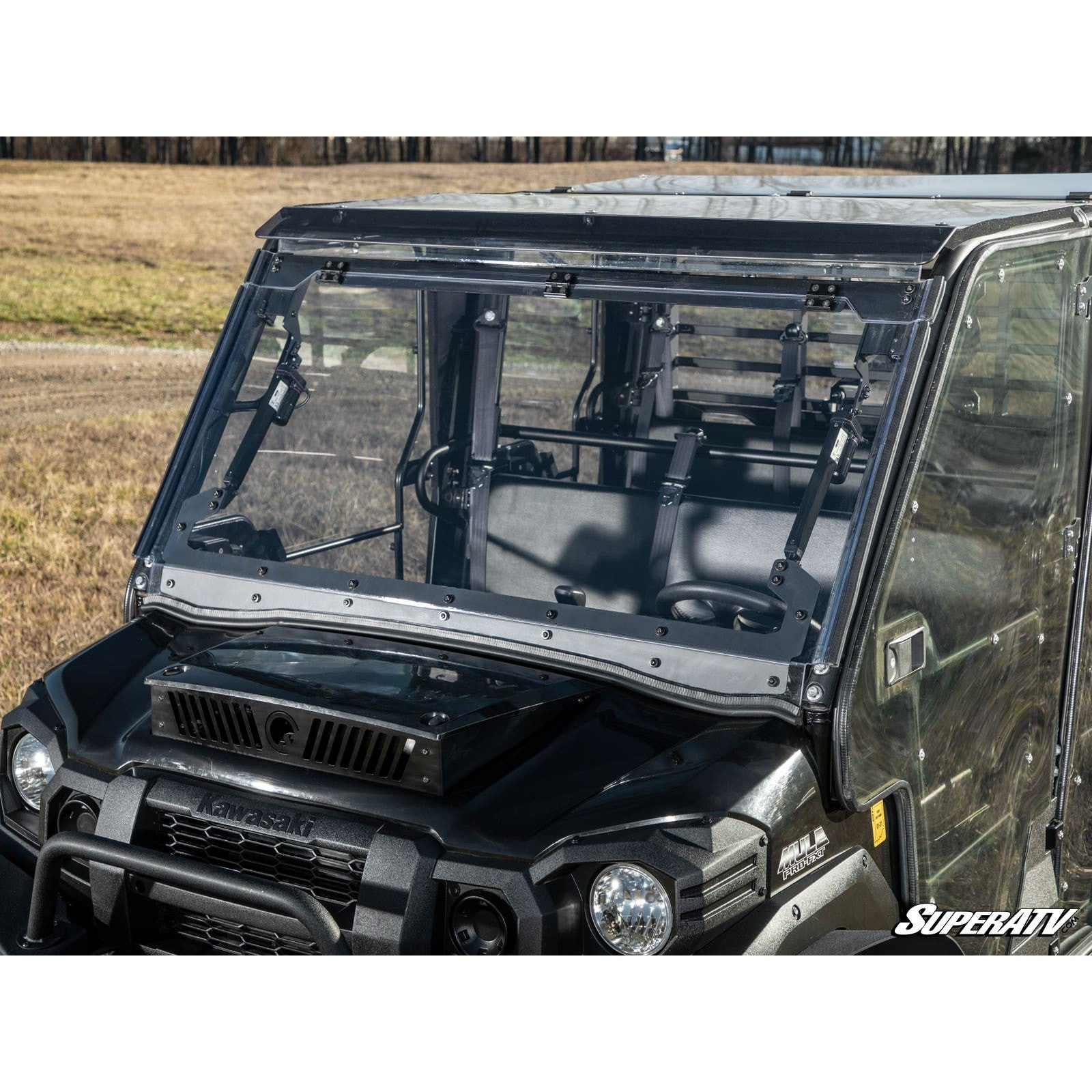 SuperATV Kawasaki Mule Pro MaxDrive Power Flip Windshield PFWS-K-MULEFXT-70