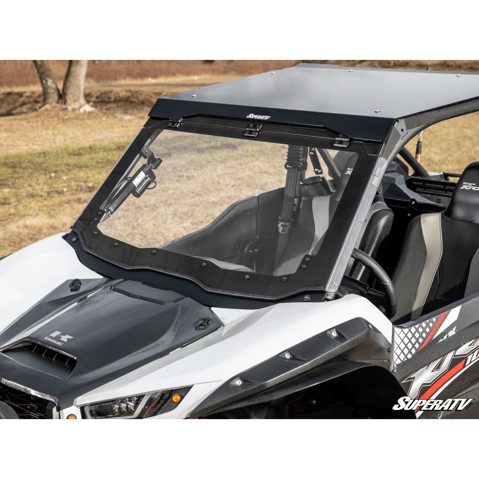 SuperATV Kawasaki Teryx KRX 1000 MaxDrive Power Flip Windshield PFWS-K-KRX-70