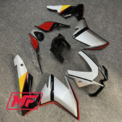 Monster Fairings Full Kit Aprilia RSV4 1000 10-15 Silver Pirelli W/ Red + Windshield + Gas Tank Cover