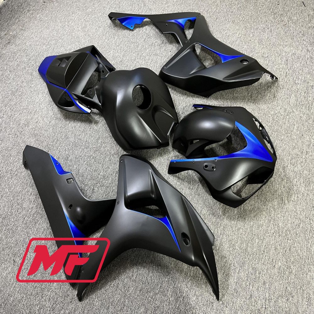 Monster Fairings Full Kit Honda CBR1000RR 06-07 Matte Black w/ Blue + Windshield + Gas Tank Cover