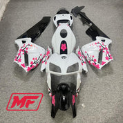 Monster Fairings Full Kit Honda CBR600RR 05-06 Gloss Black and White Split with Cherry Blossom + Windshield + Gas Tank Cover