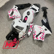 Monster Fairings Full Kit Honda CBR600RR 05-06 Gloss Black and White Split with Cherry Blossom + Windshield + Gas Tank Cover