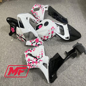 Monster Fairings Full Kit Honda CBR600RR 05-06 Gloss Black and White Split with Cherry Blossom + Windshield + Gas Tank Cover