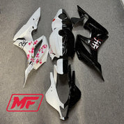 Monster Fairings Full Kit Honda CBR600RR 07-08 Gloss Black and White Split Cherry Blossom + Windshield + Gas Tank Cover