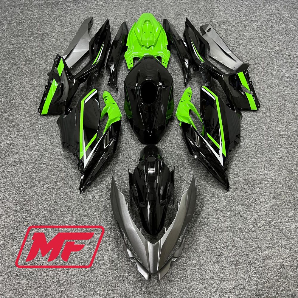 Monster Fairings Full Kit Kawasaki EX400 18-23 Green Black and Silver + Windshield + Gas Tank Cover