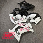 Monster Fairings Full Kit Kawasaki ZX-10R 16-20 Matte Black and White Split Cherry Blossom + Windshield + Gas Tank Cover