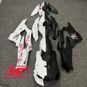 Monster Fairings Full Kit Kawasaki ZX-10R 21-25 Black And White Split Cherry Blossom + Windshield + Gas Tank Cover