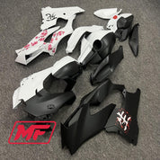 Monster Fairings Full Kit Kawasaki ZX-10R 21-25 Black And White Split Cherry Blossom + Windshield + Gas Tank Cover