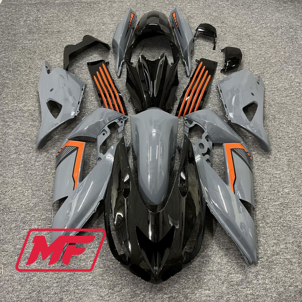 Monster Fairings Full Kit Kawasaki ZX-14R 06-11 Black and Orange + Windshield + Gas Tank Cover