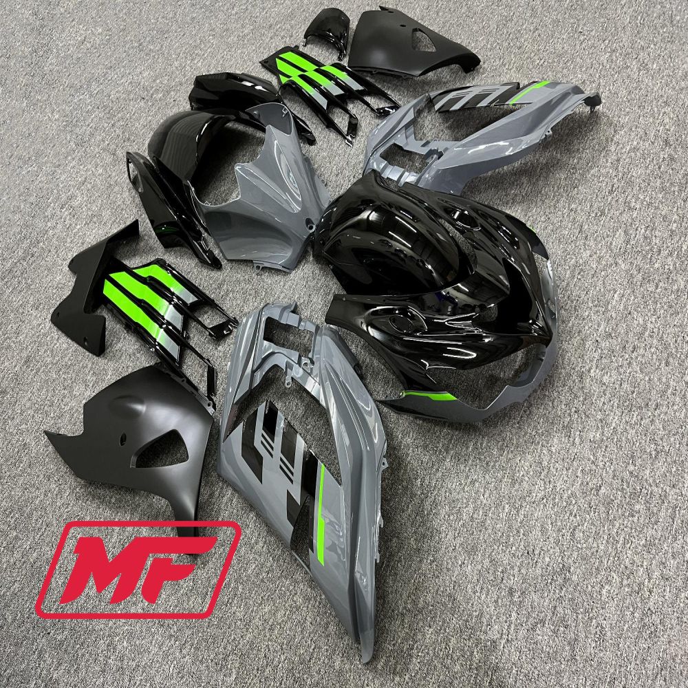 Monster Fairings Full Kit Kawasaki ZX-14R 12-23 Green Grey and Black + Windshield + Gas Tank Cover