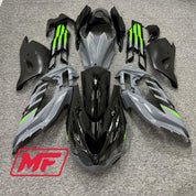 Monster Fairings Full Kit Kawasaki ZX-14R 12-23 Green Grey and Black + Windshield + Gas Tank Cover