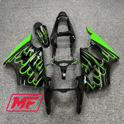 Monster Fairings Full Kit Kawasaki ZX-6R 00-02 Gloss Flame Green and Black + Windshield + Gas Tank Cover