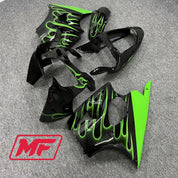 Monster Fairings Full Kit Kawasaki ZX-6R 00-02 Gloss Flame Green and Black + Windshield + Gas Tank Cover