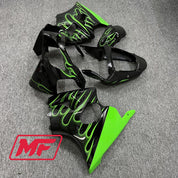 Monster Fairings Full Kit Kawasaki ZX-6R 00-02 Gloss Flame Green and Black + Windshield + Gas Tank Cover