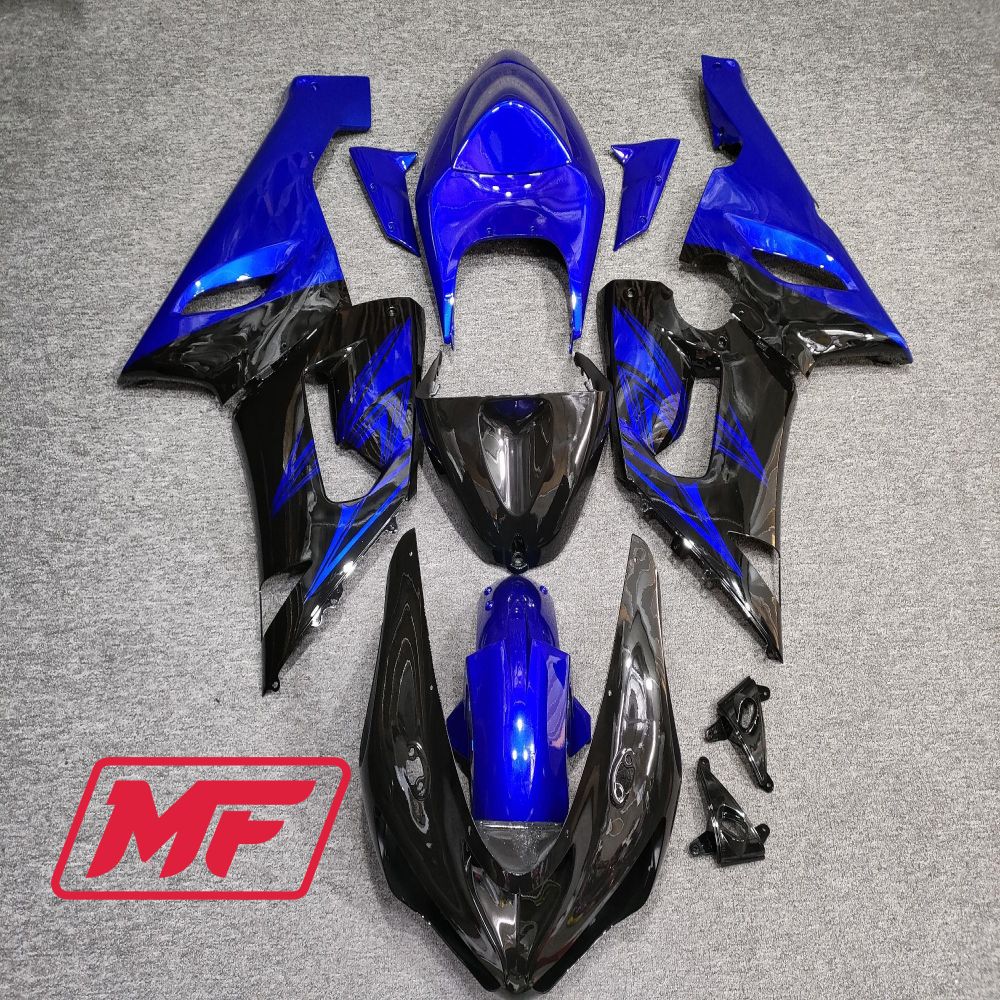 Monster Fairings Full Kit Kawasaki ZX-6R 05-06 Gloss Black and Blue + Windshield + Gas Tank Cover