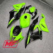 Monster Fairings Full Kit Kawasaki ZX-6R 13-18 Black and Green + Windshield + Gas Tank Cover