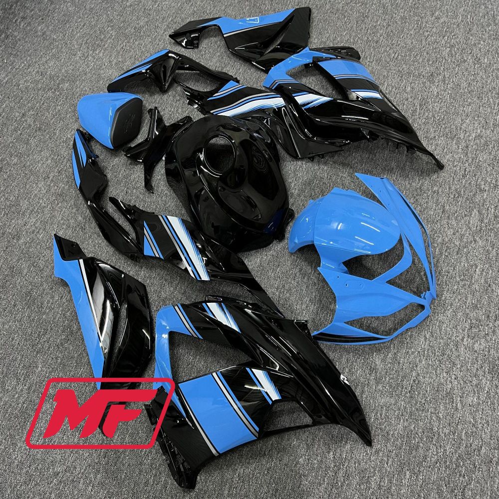 Monster Fairings Full Kit Kawasaki ZX-6R 13-18 Gloss Blue and Black + Windshield + Gas Tank Cover