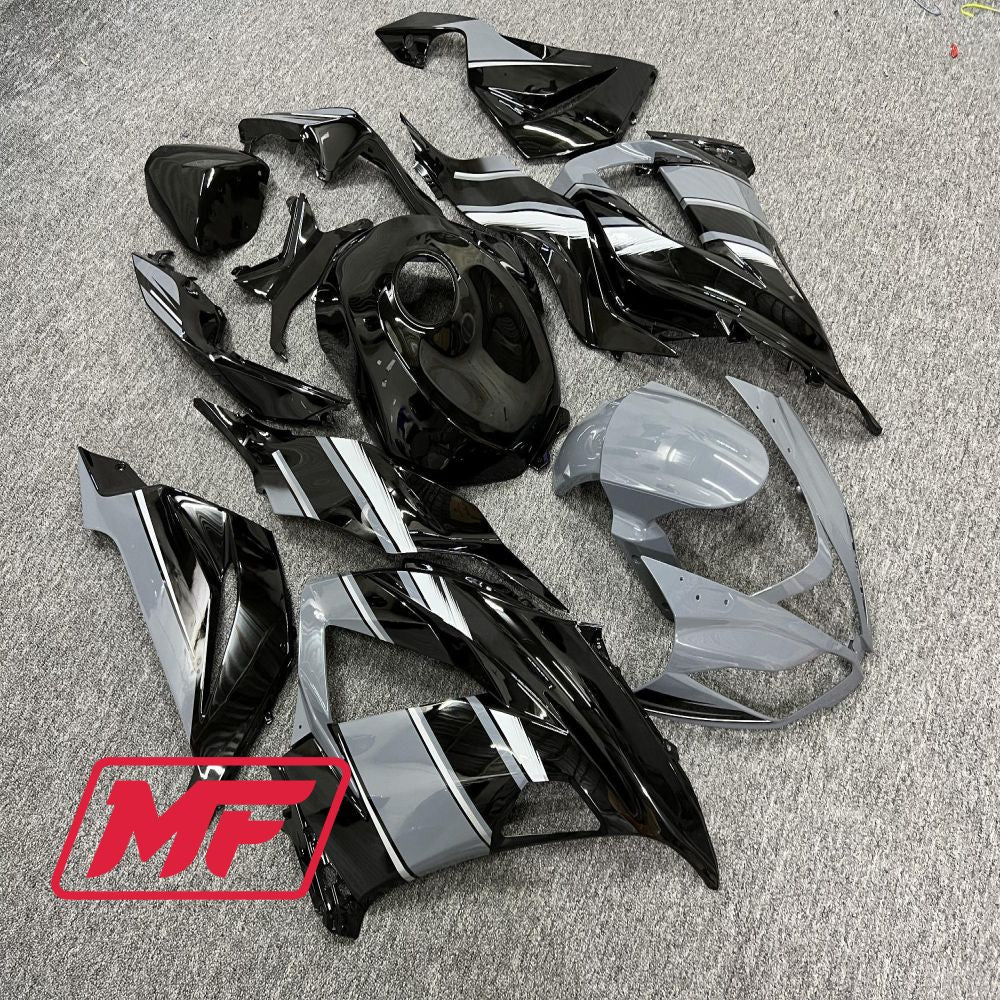 Monster Fairings Full Kit Kawasaki ZX-6R 13-18 Gloss Grey and Black + Windshield + Gas Tank Cover