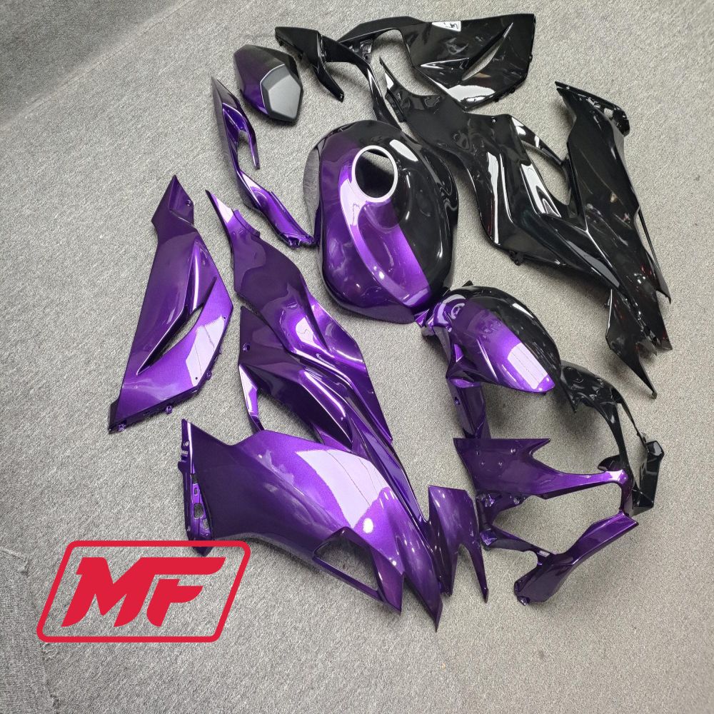 Monster Fairings Full Kit Kawasaki ZX-6R 19-23 Gloss Purple Black Split + Windshield + Gas Tank Cover