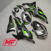 Monster Fairings Full Kit Kawasaki ZX-6R 24 Black w/ Silver and Green + Windshield + Gas Tank Cover