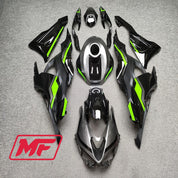 Monster Fairings Full Kit Kawasaki ZX-6R 24 Black w/ Silver and Green + Windshield + Gas Tank Cover