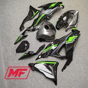 Monster Fairings Full Kit Kawasaki ZX-6R 24 Black w/ Silver and Green + Windshield + Gas Tank Cover