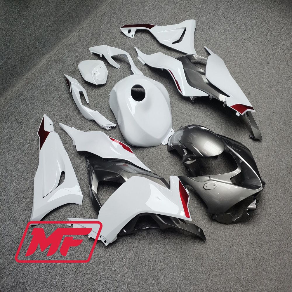 Monster Fairings Full Kit Kawasaki ZX-6R 24 Gloss White w/ Silver + Windshield + Gas Tank Cover
