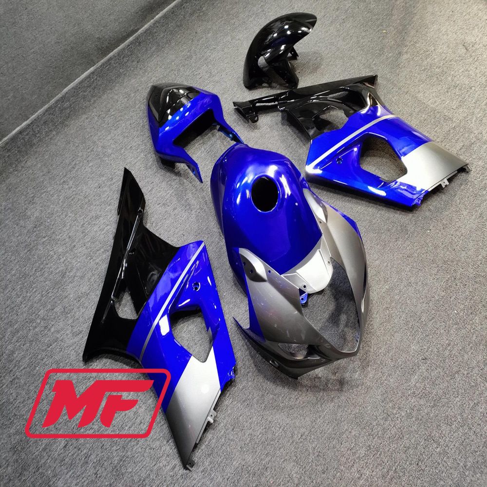 Monster Fairings Full Kit Suzuki GSXR600 03-04 Blue Silver and Black + Windshield + Gas Tank Cover