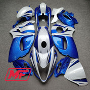 Monster Fairings Full Kit Suzuki GSXR1300 08-20 Gloss Blue w/ White + Windshield + Gas Tank Cover