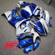 Monster Fairings Full Kit Suzuki GSXR1300 08-20 Gloss Blue w/ White + Windshield + Gas Tank Cover