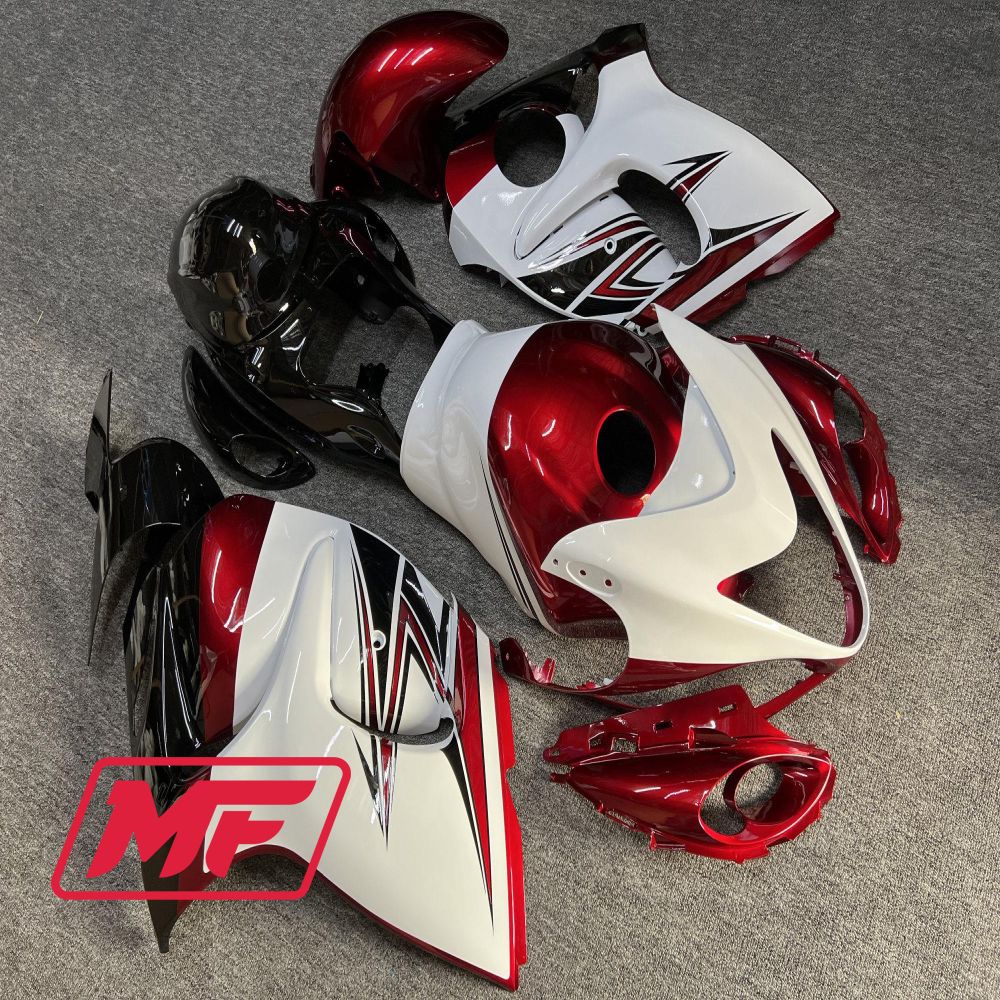Monster Fairings Full Kit Suzuki GSXR1300 08-20 Gloss Red and White + Windshield + Gas Tank Cover