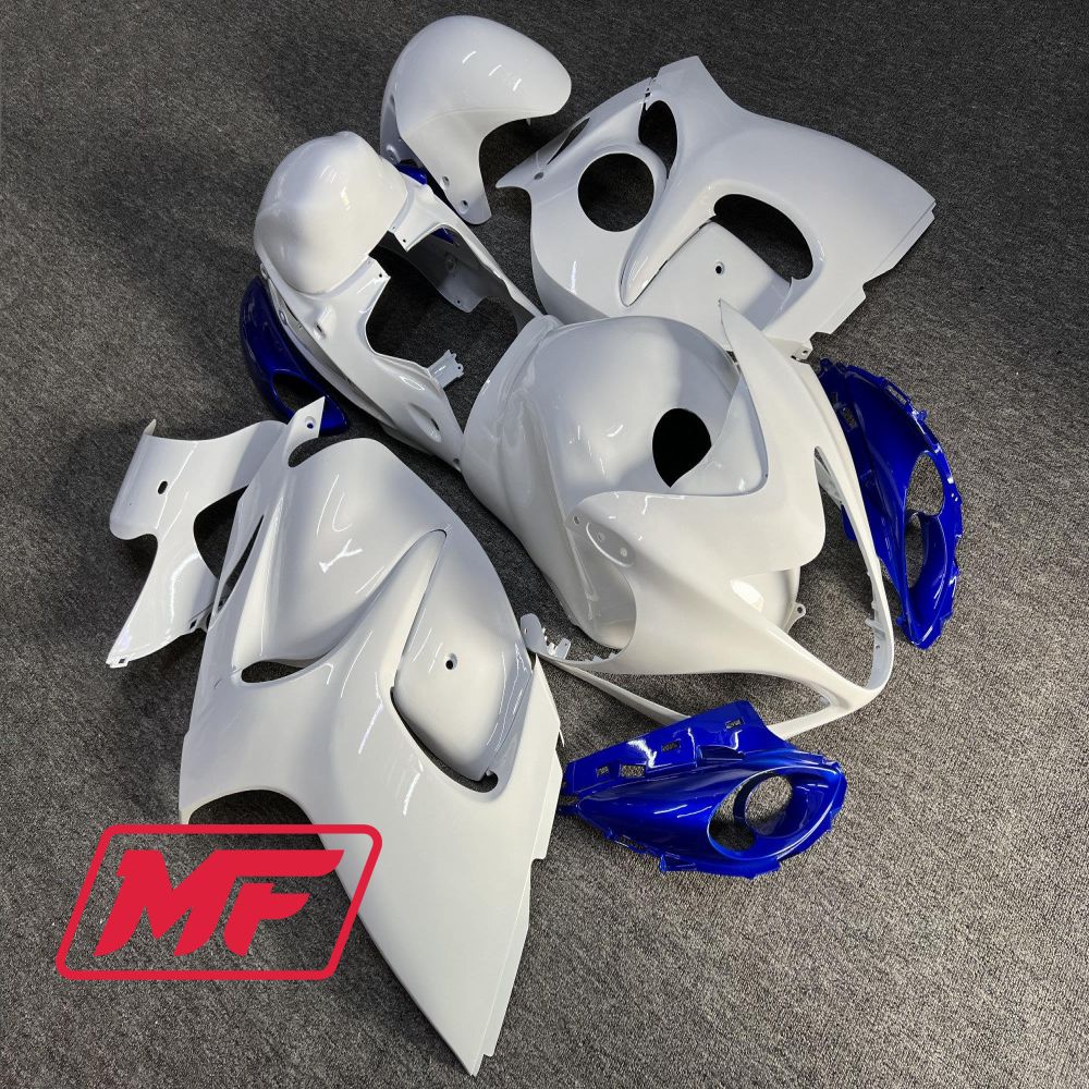 Monster Fairings Full Kit Suzuki GSXR1300 08-20 Gloss White and Blue + Windshield + Gas Tank Cover