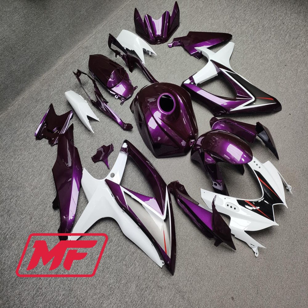 Monster Fairings Full Kit Suzuki GSXR600-750 08-10 Purple And White + Windshield + Gas Tank Cover