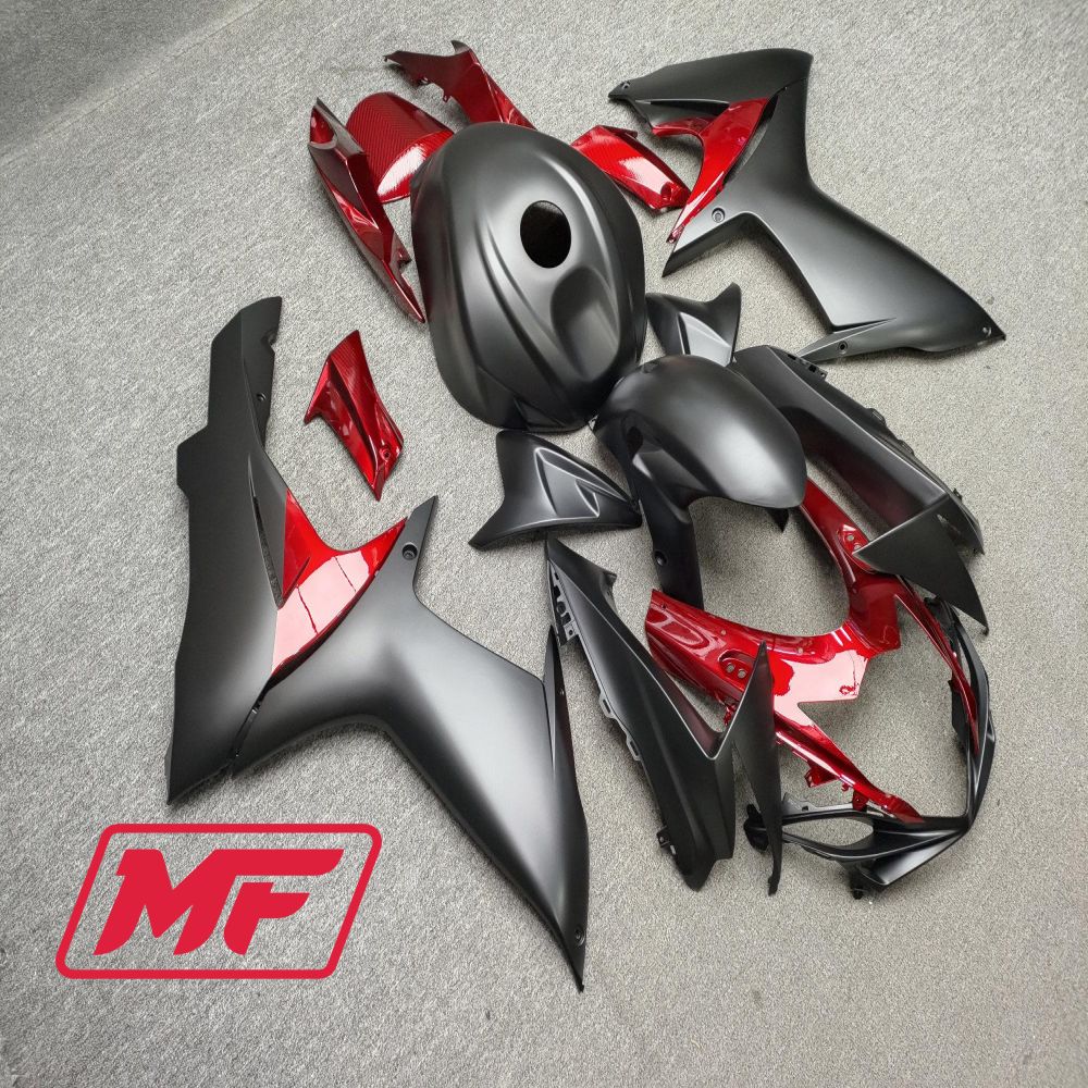 Monster Fairings Full Kit Suzuki GSXR600-750 11-24 Matte Black and Red + Windshield + Gas Tank Cover