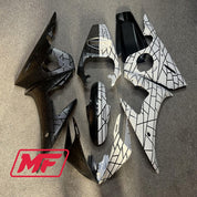 Monster Fairings Full Kit Yamaha R6 03-04 Black / White Split + Windshield + Gas Tank Cover