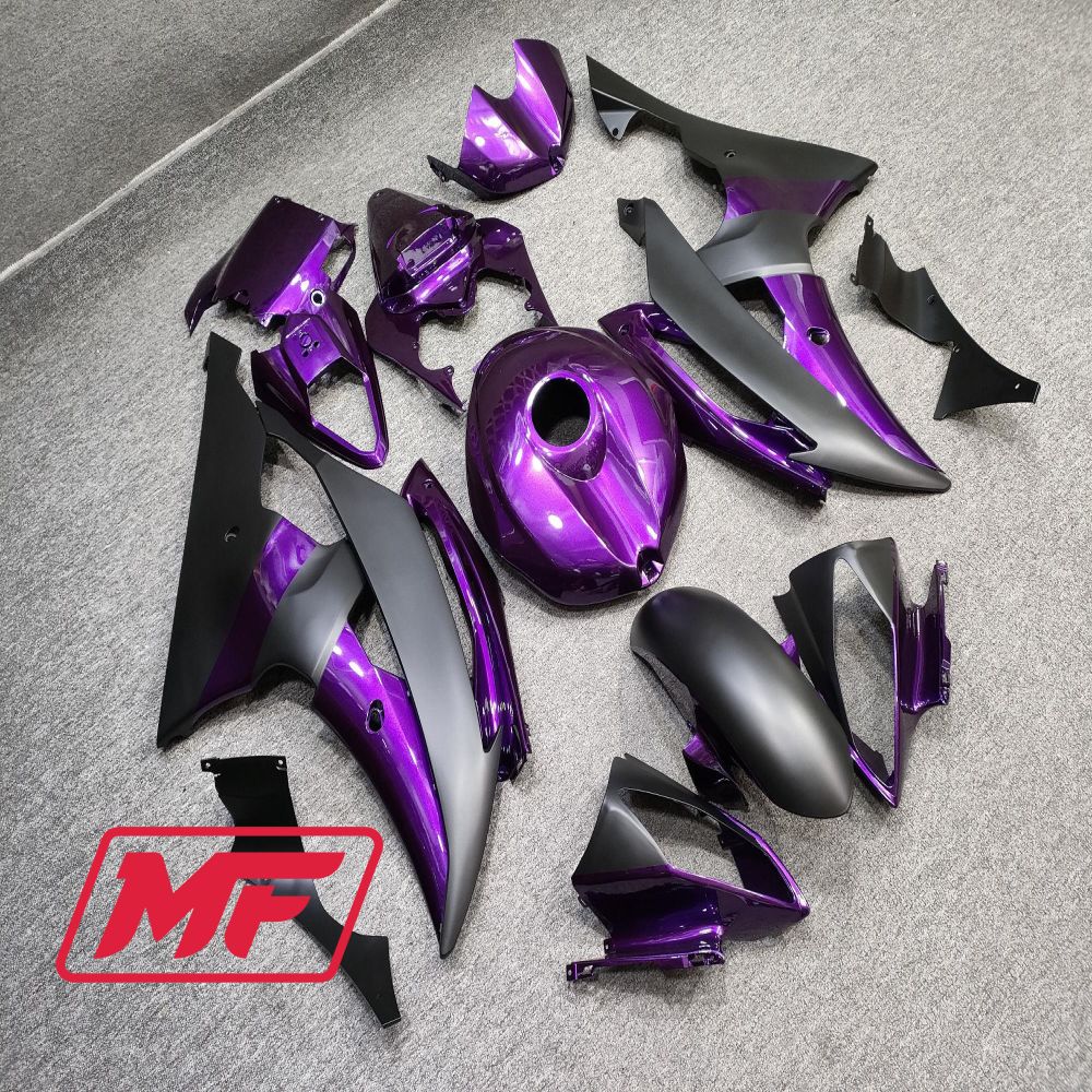Monster Fairings Full Kit Yamaha R6 08-16 Matte Black and Purple Split + Windshield + Gas Tank Cover