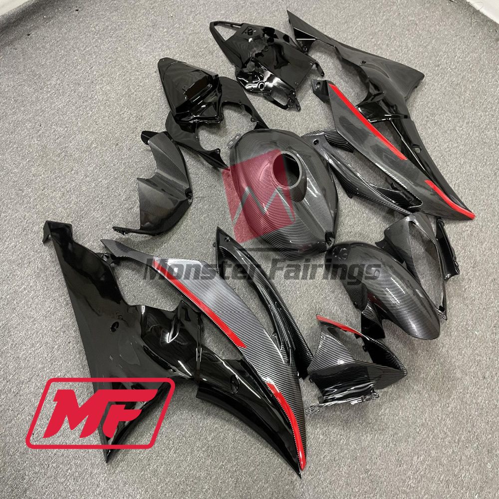 Monster Fairings Full Kit Yamaha R6 08-16 Red Carbon Fiber Style + Windshield + Gas Tank Cover