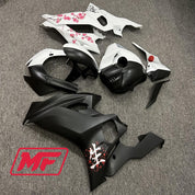 Monster Fairings Full Kit Yamaha R6 17-22 Matte Black And White Split Cherry Blossom + Windshield + Gas Tank Cover