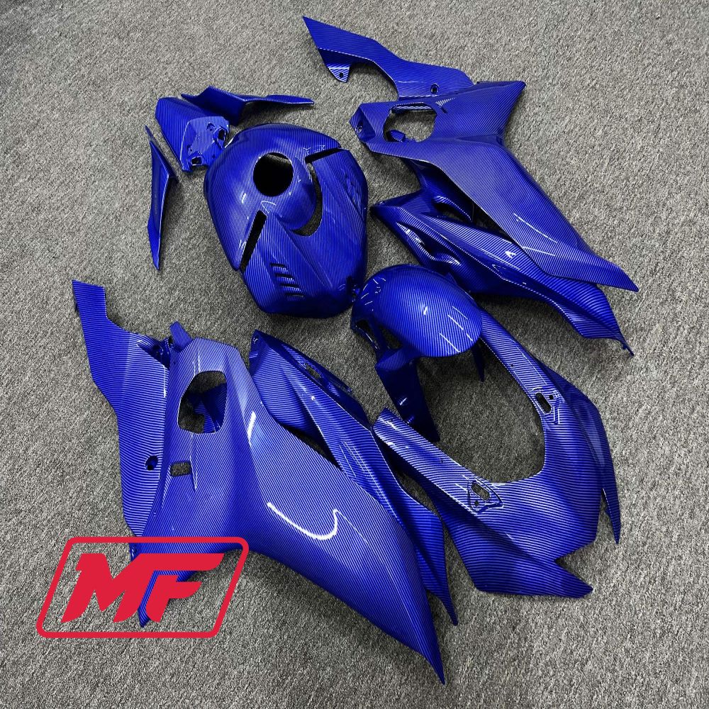 Monster Fairings Full Kit Yamaha R6 17-22 Blue Carbon Fiber Style + Windshield + Gas Tank Cover