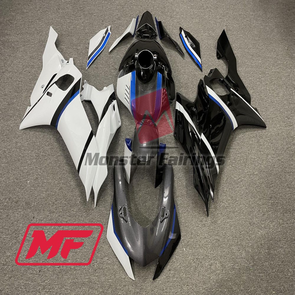 Monster Fairings Full Kit Yamaha R6 17-22 Sky Blue Carbon Fiber Style Split + Windshield + Gas Tank Cover