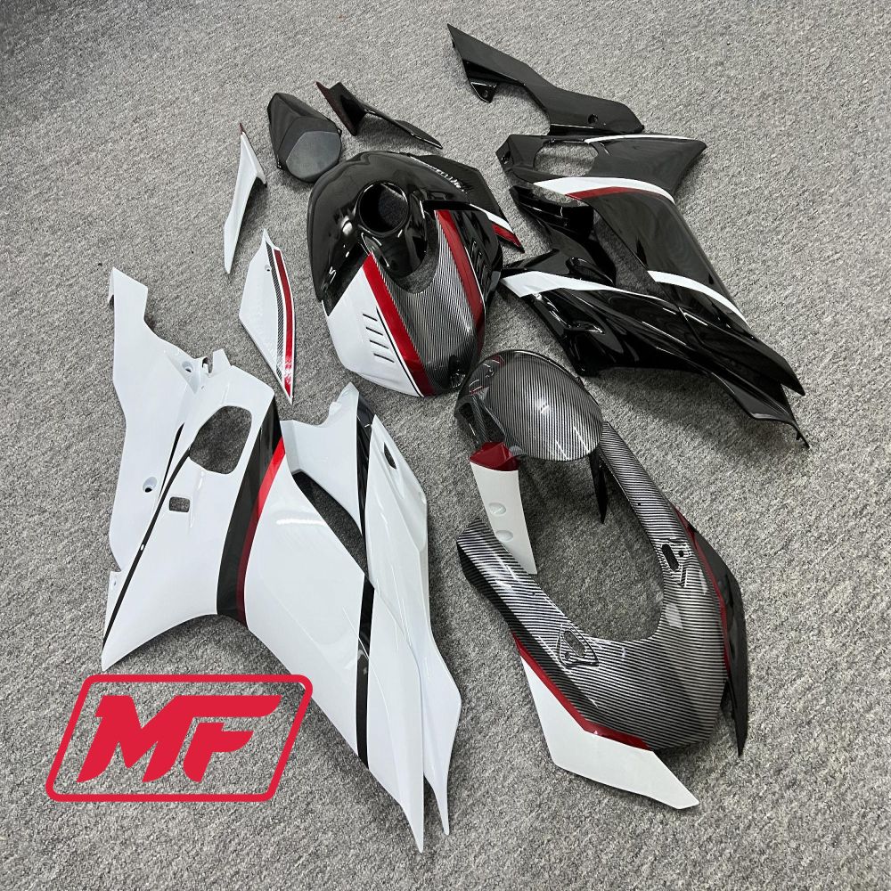 Monster Fairings Full Kit Yamaha R6 17-22 Red Carbon Fiber Style Split + Windshield + Gas Tank Cover