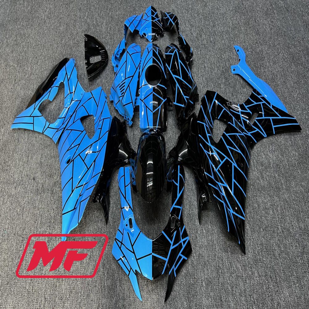 Monster Fairings Full Kit Yamaha R7 21-23 Light Blue and Black Split + Windshield + Gas Tank Cover