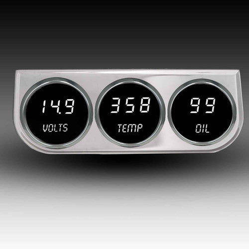 Intellitronix LED Digital Voltmeter, Water Temperature, and Oil Pressure Gauge Set - Black Faceplate With Chrome Bezel