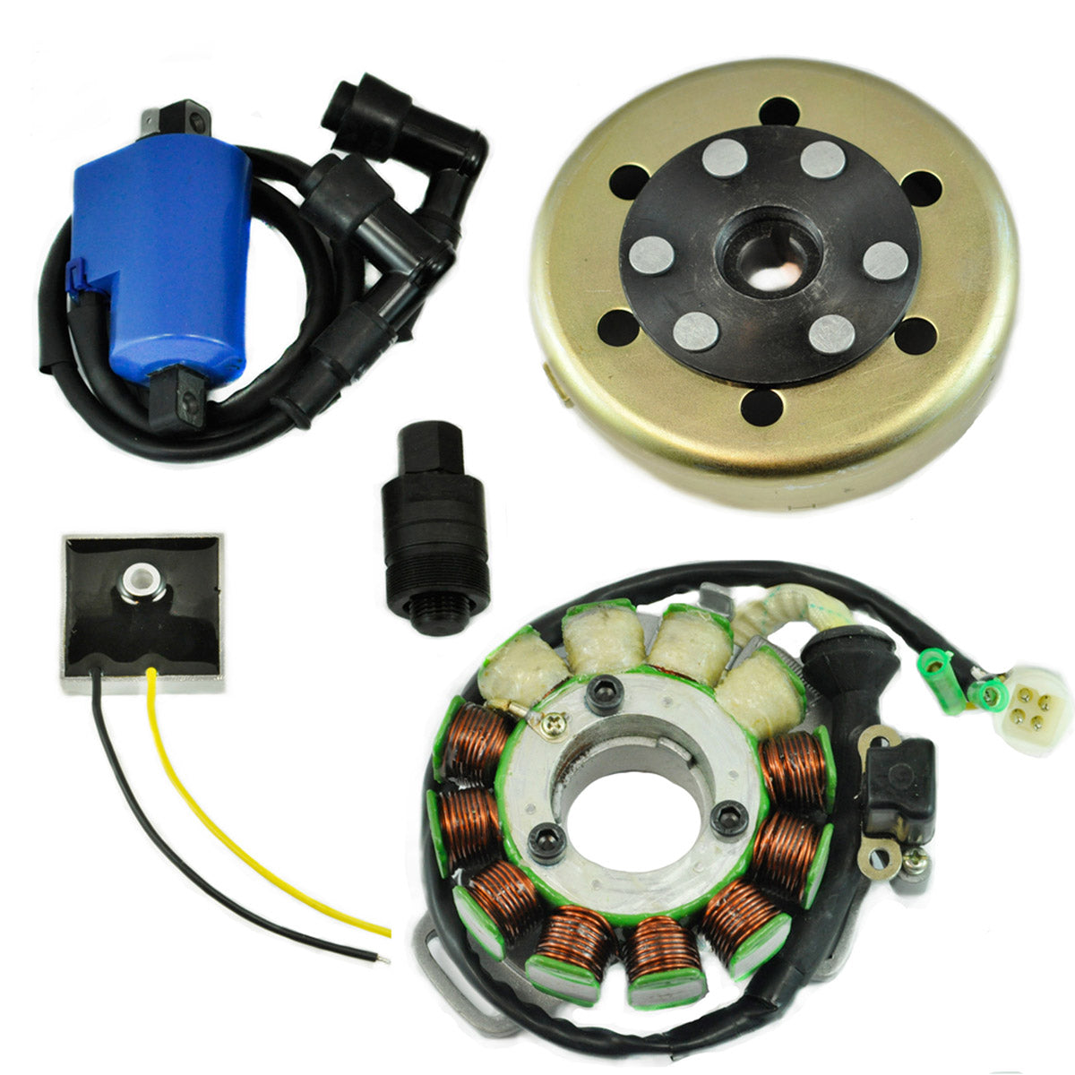 RMStator 200 W Stator And Regulator Rectifier, CDI Box, Ignition Coil and Flywheel Puller Kit