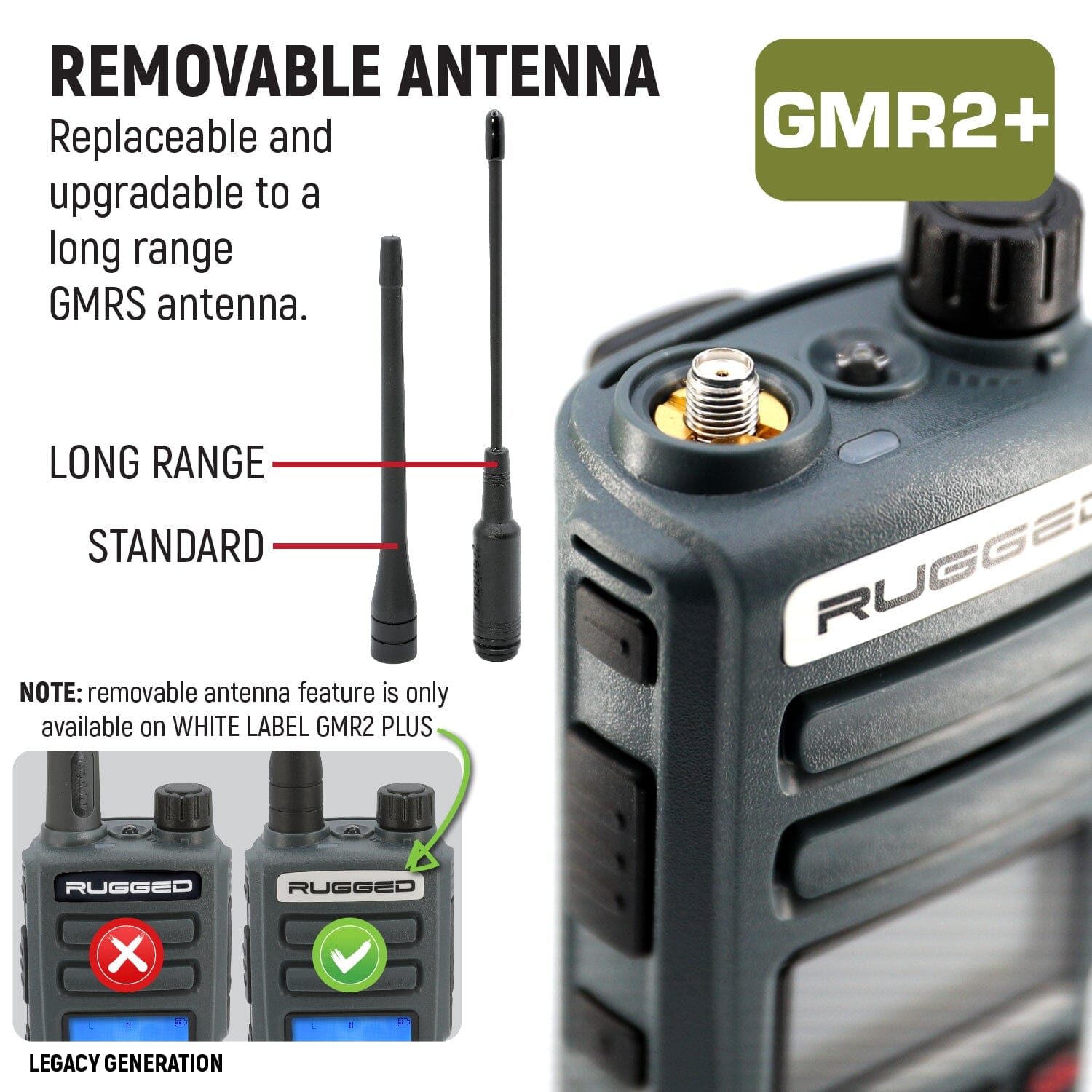 Rugged Radios ADVENTURE PACK - 2 PACK - GMR2 PLUS GMRS and FRS Two Way Handheld Radios with XL Batteries and Long Range Antennas - Grey RUGGED-ADVENTURE-PACK