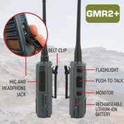 Rugged Radios ADVENTURE PACK - 2 PACK - GMR2 PLUS GMRS and FRS Two Way Handheld Radios with XL Batteries and Long Range Antennas - Grey RUGGED-ADVENTURE-PACK