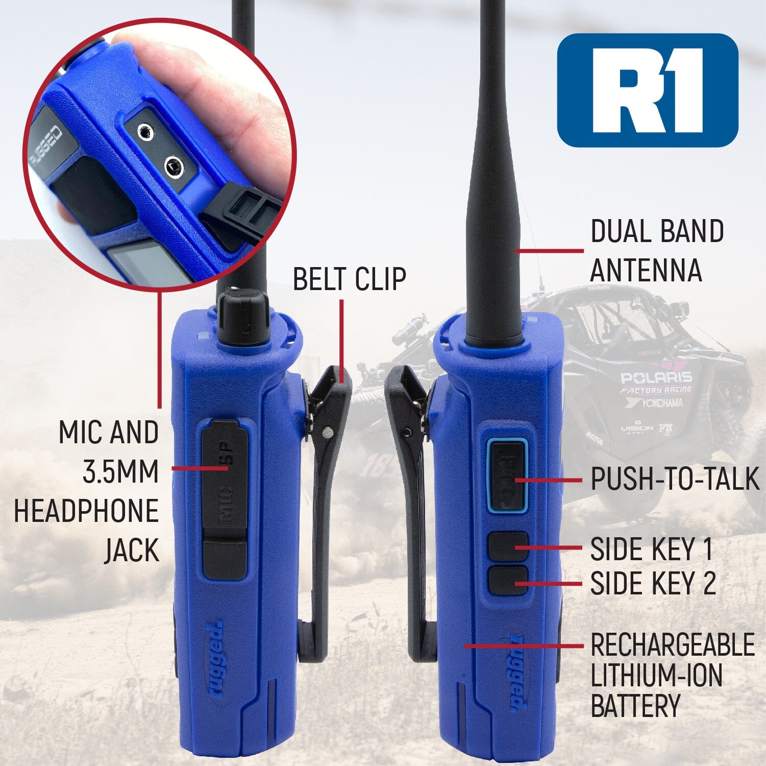 Rugged Radios BUNDLE - R1 Handheld Radio with Long Range Antenna and High Capacity Battery R1-BUNDLE