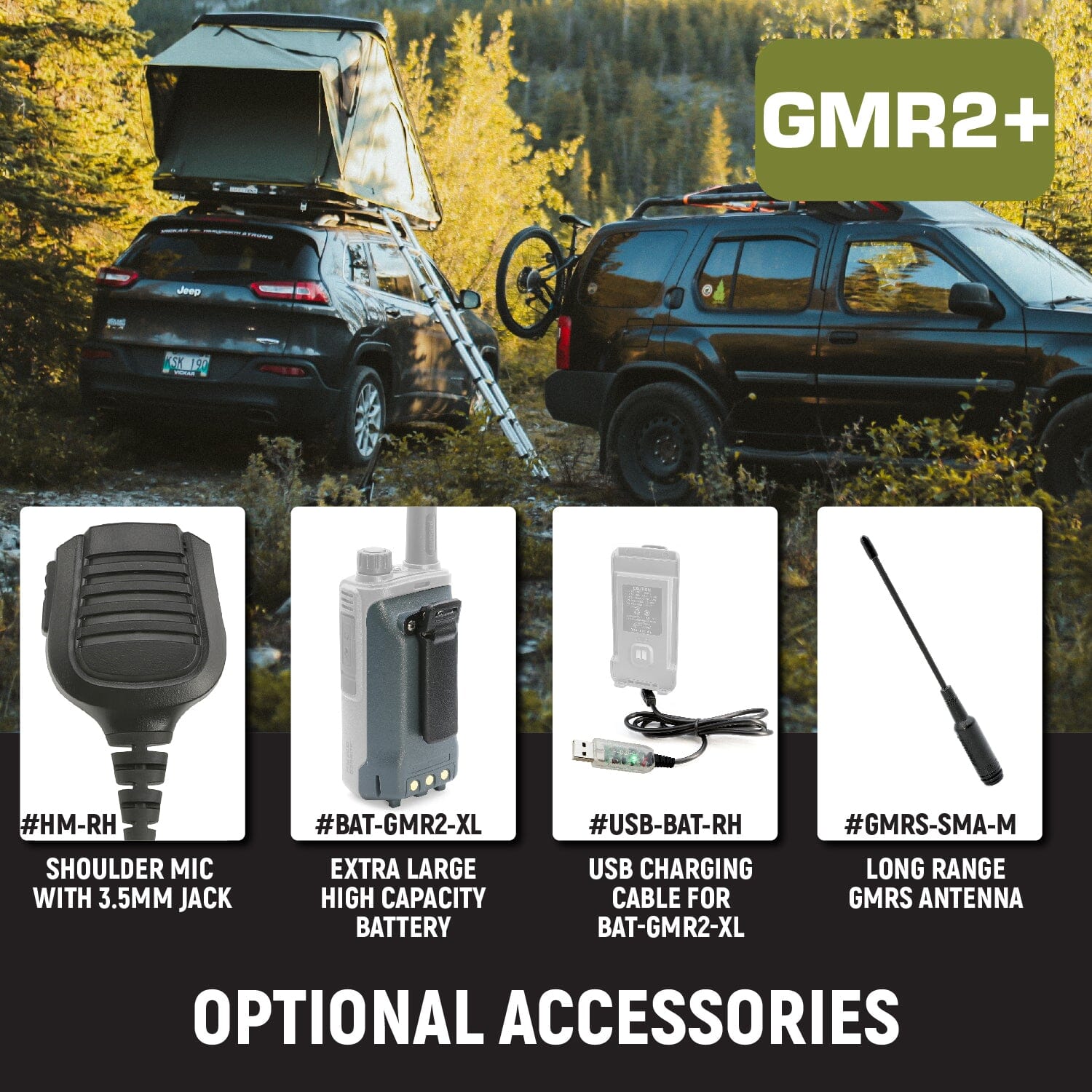 Rugged Radios GREAT OUTDOORS PACK - GMR2 PLUS GMRS and FRS Two Way Handheld Radios with Lapel Mics and XL Batteries RUGGED-OUTDOOR-PACK