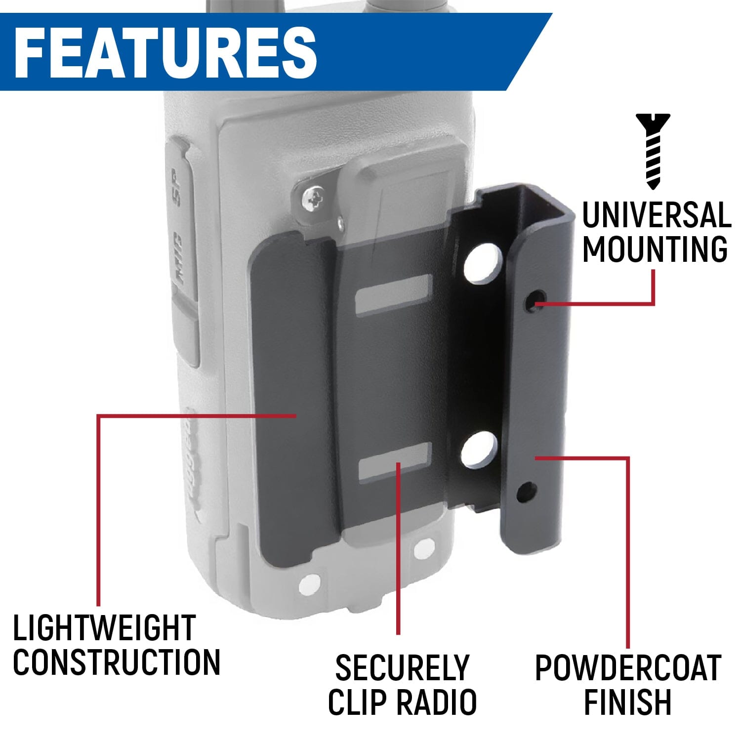 Rugged Radios Handheld Radio Mount for R1 / GMR2 / GMR2 PLUS / RDH16 / V3 / RH5R MT-RH