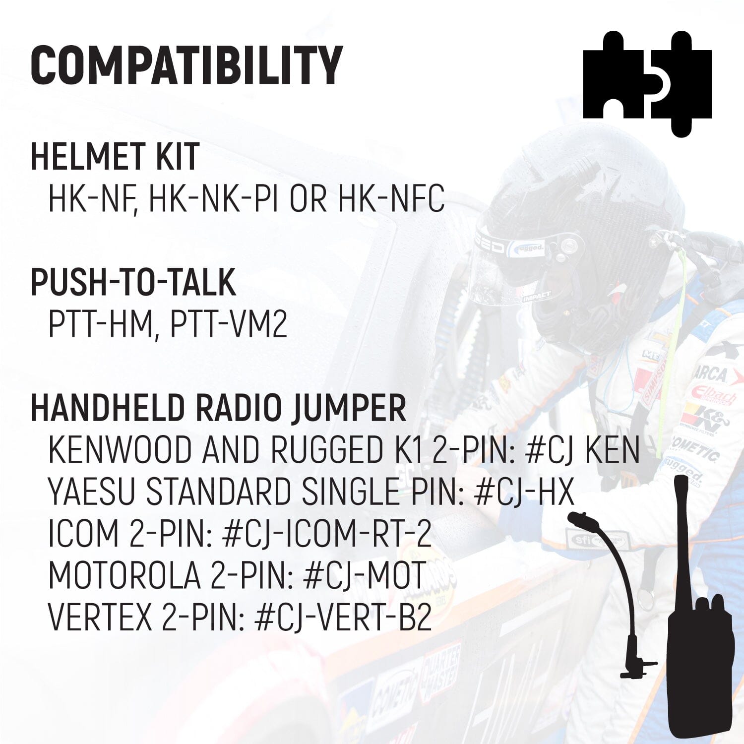 Rugged Radios NASCAR 3-Conductor 3C Circle Track Road Race Car Harness CH-N-2